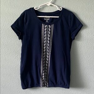 Old Navy Girls Navy Embroidered Short Sleeve Tee (L 10-12)